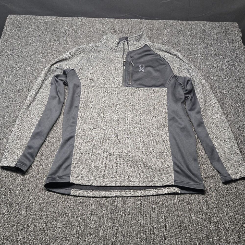 Spyder Mens XXL 1/4 Zip Fleece Pullover Jacket Gray Black Stretch Activewear